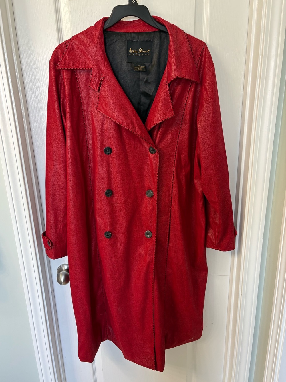 Ashley Stewart Red Faux Leather Trench Coat Size 2X